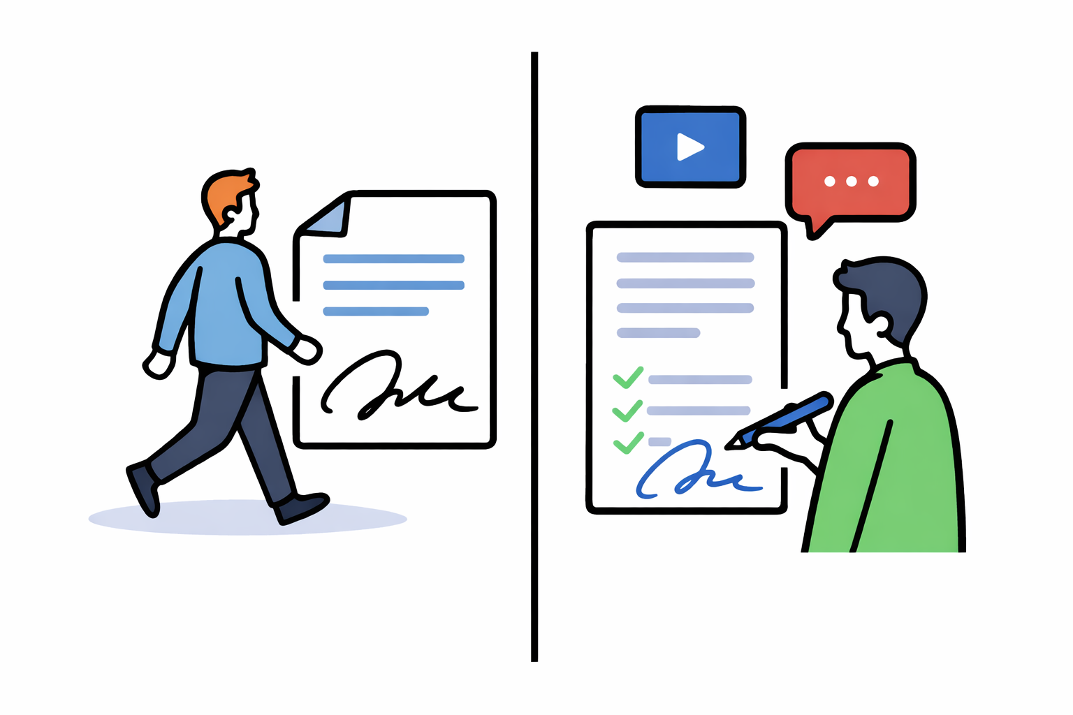 Comparison of quick e signature and informed digital agreement process with summaries and explanations