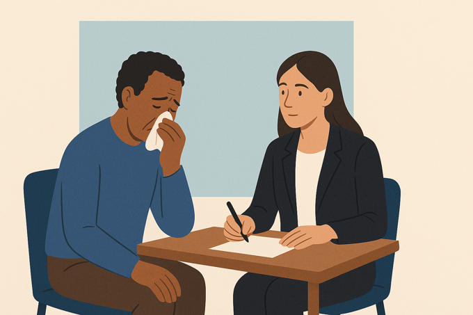 Image showing someone upset talking to a professional